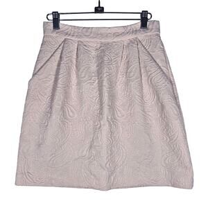 H&M womens pleated paisley Brocade pattern Cream skirt size 6 zip back